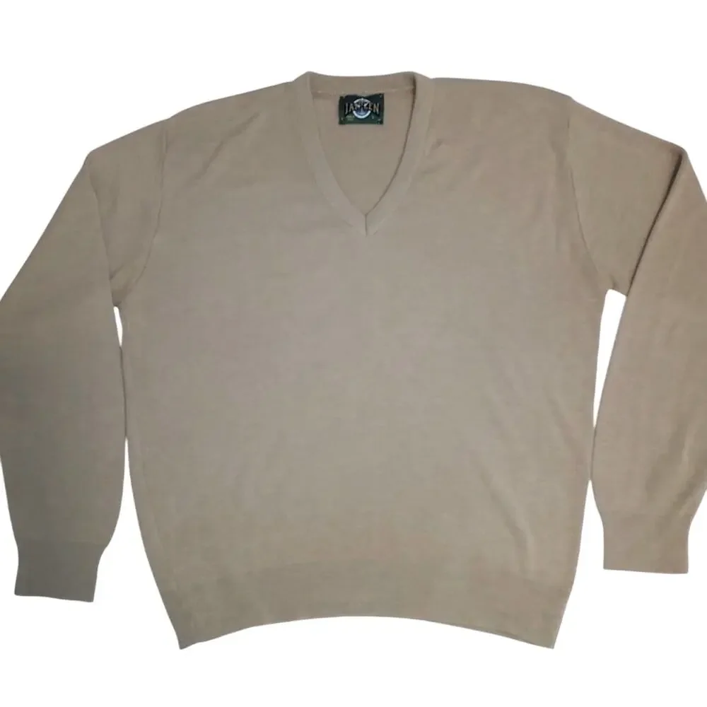 Vintage 90's Jantzen Men's Knit Tan Pullover V-Neck Long Sleeve Sweater Large